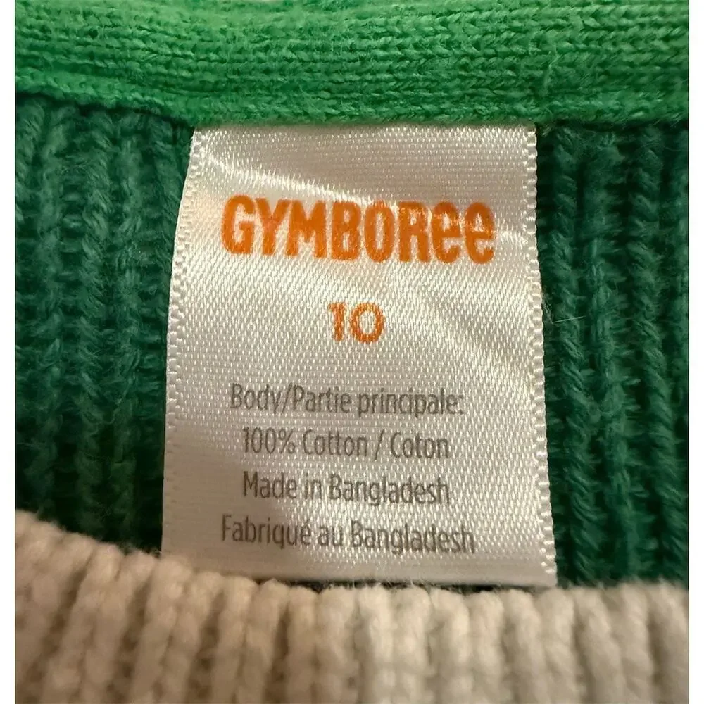 Gymboree Sweater Girls Size 10 Green Shamrock Fair Isle Cable Knit